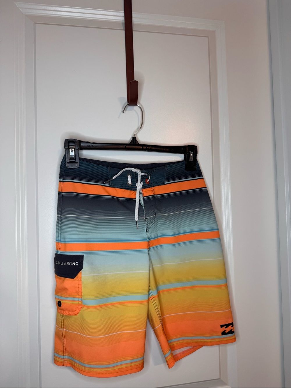 Billabong Boys Orange Blue Gradient Stripe Swim Trunks